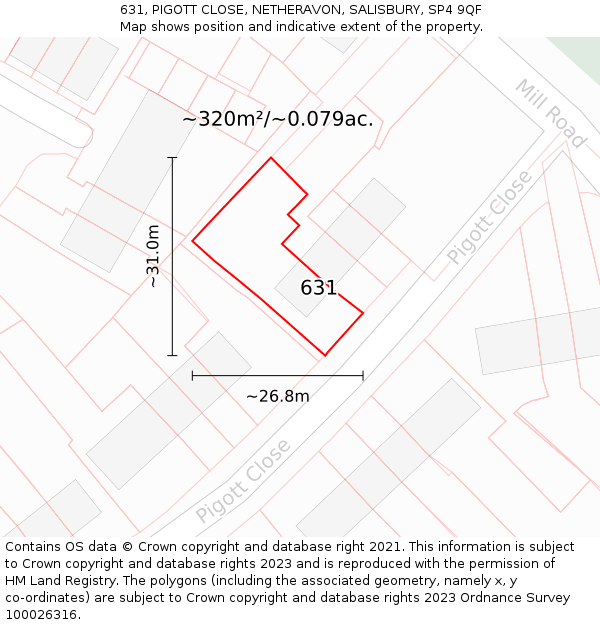 631, PIGOTT CLOSE, NETHERAVON, SALISBURY, SP4 9QF: Plot and title map