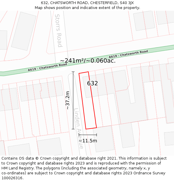 632, CHATSWORTH ROAD, CHESTERFIELD, S40 3JX: Plot and title map