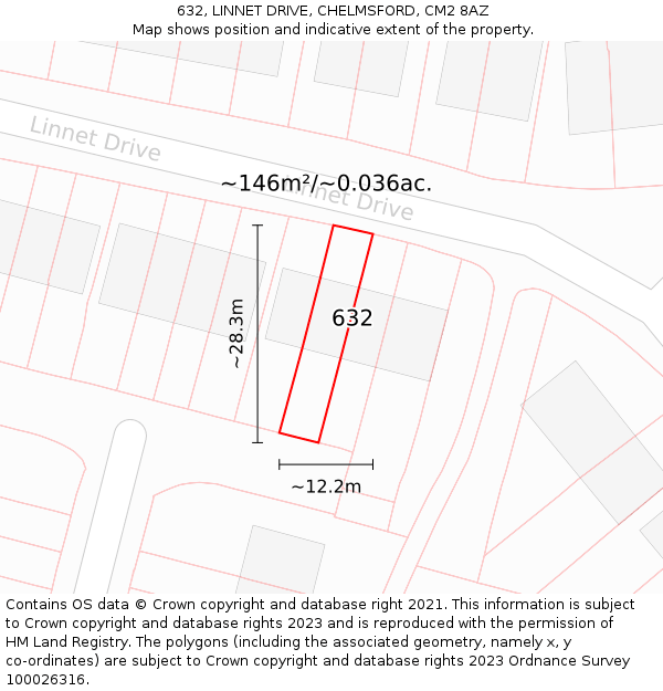 632, LINNET DRIVE, CHELMSFORD, CM2 8AZ: Plot and title map