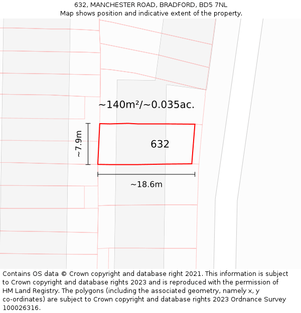 632, MANCHESTER ROAD, BRADFORD, BD5 7NL: Plot and title map