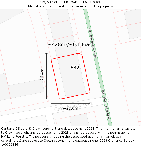 632, MANCHESTER ROAD, BURY, BL9 9SU: Plot and title map