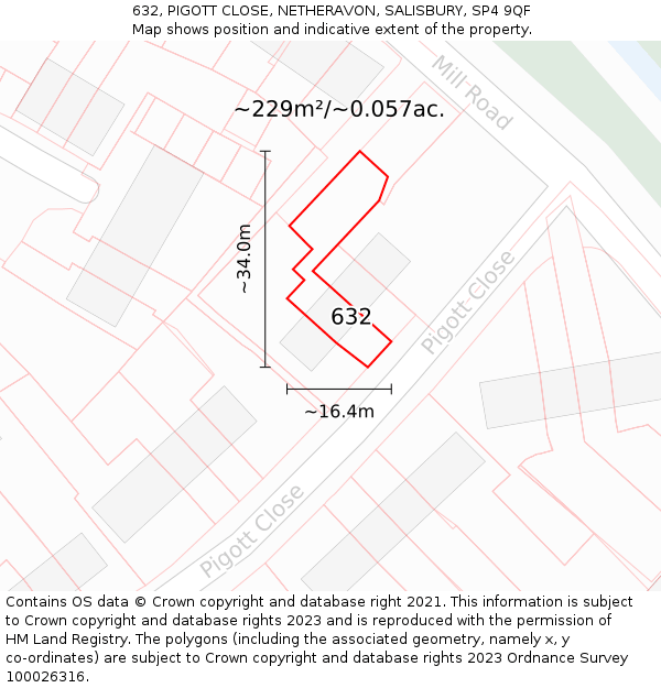 632, PIGOTT CLOSE, NETHERAVON, SALISBURY, SP4 9QF: Plot and title map