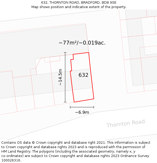 632, THORNTON ROAD, BRADFORD, BD8 9SE: Plot and title map