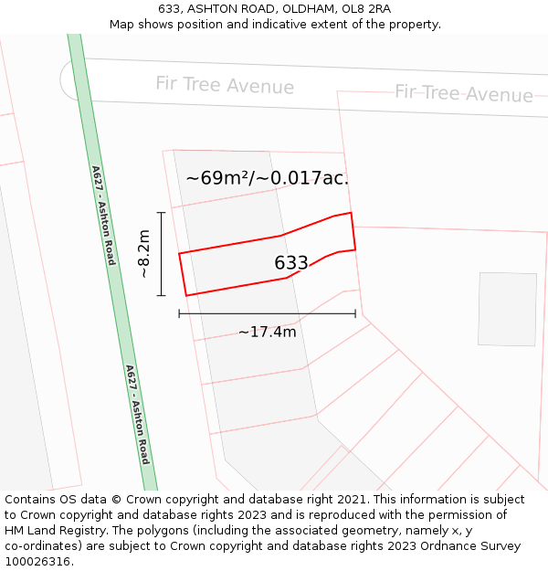 633, ASHTON ROAD, OLDHAM, OL8 2RA: Plot and title map