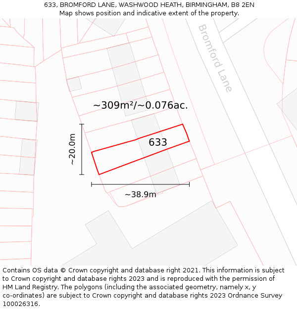 633, BROMFORD LANE, WASHWOOD HEATH, BIRMINGHAM, B8 2EN: Plot and title map
