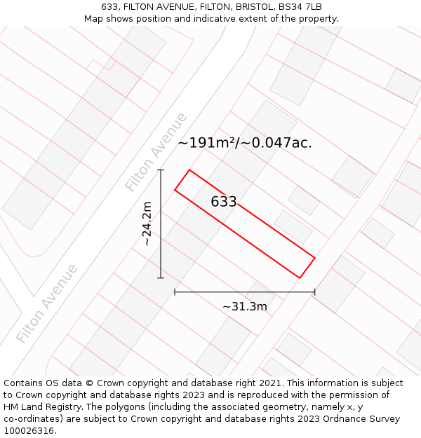 633, FILTON AVENUE, FILTON, BRISTOL, BS34 7LB: Plot and title map