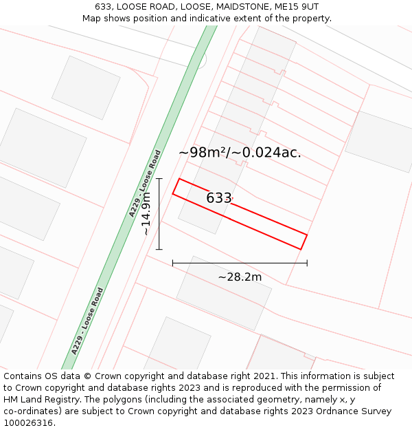633, LOOSE ROAD, LOOSE, MAIDSTONE, ME15 9UT: Plot and title map