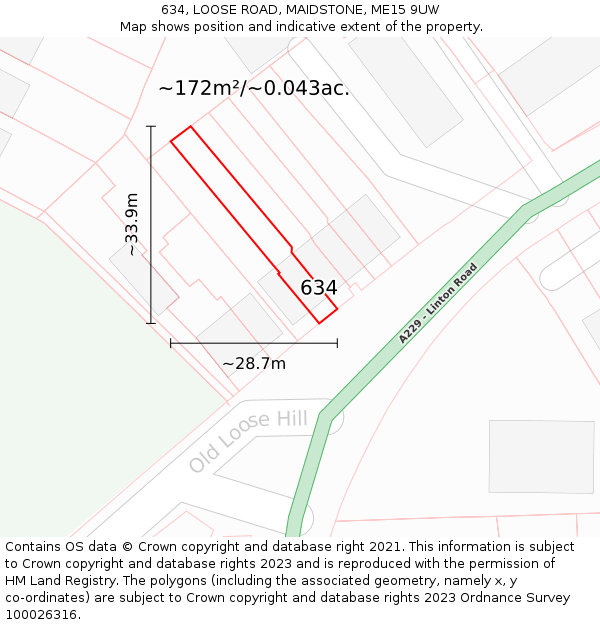 634, LOOSE ROAD, MAIDSTONE, ME15 9UW: Plot and title map