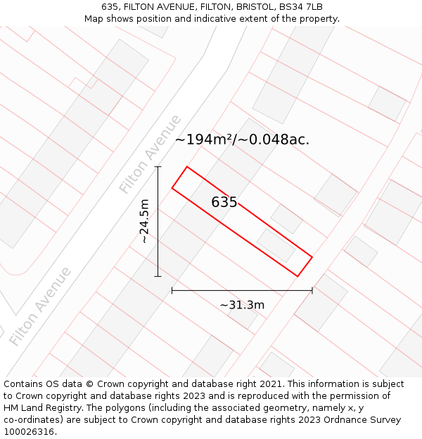 635, FILTON AVENUE, FILTON, BRISTOL, BS34 7LB: Plot and title map