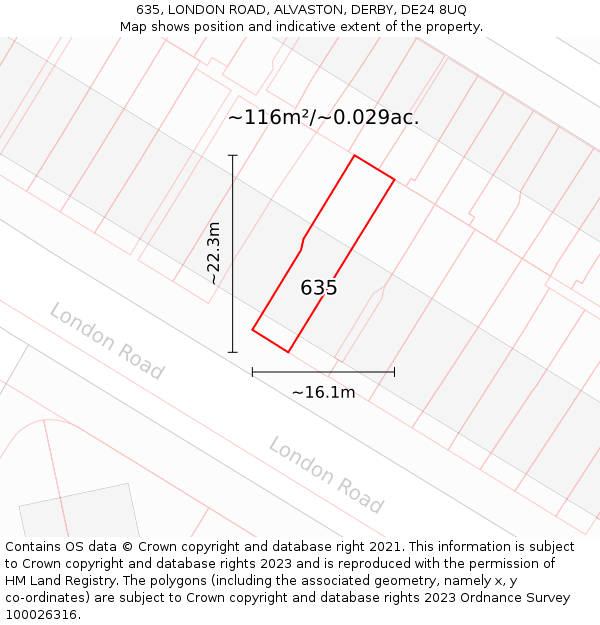 635, LONDON ROAD, ALVASTON, DERBY, DE24 8UQ: Plot and title map
