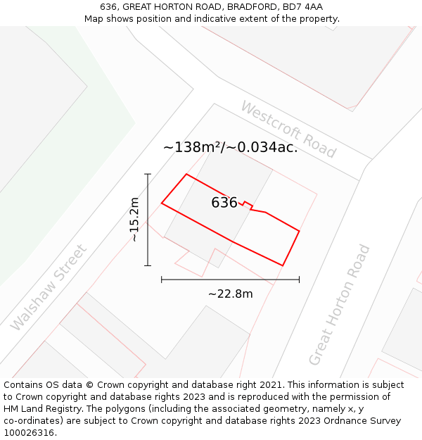 636, GREAT HORTON ROAD, BRADFORD, BD7 4AA: Plot and title map