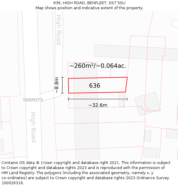 636, HIGH ROAD, BENFLEET, SS7 5SU: Plot and title map