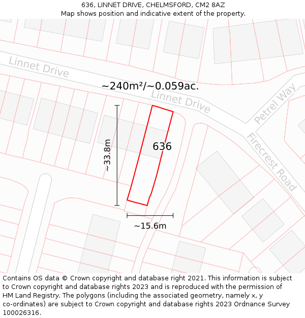 636, LINNET DRIVE, CHELMSFORD, CM2 8AZ: Plot and title map