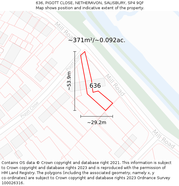 636, PIGOTT CLOSE, NETHERAVON, SALISBURY, SP4 9QF: Plot and title map