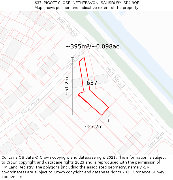 637, PIGOTT CLOSE, NETHERAVON, SALISBURY, SP4 9QF: Plot and title map