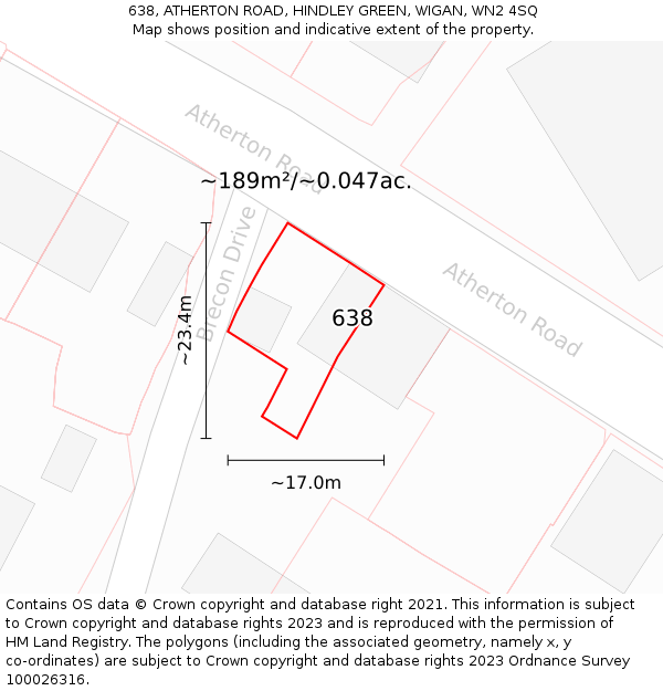 638, ATHERTON ROAD, HINDLEY GREEN, WIGAN, WN2 4SQ: Plot and title map