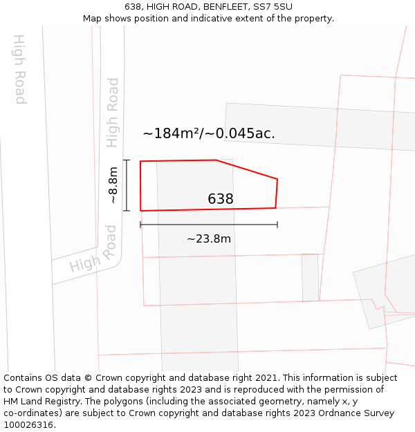 638, HIGH ROAD, BENFLEET, SS7 5SU: Plot and title map