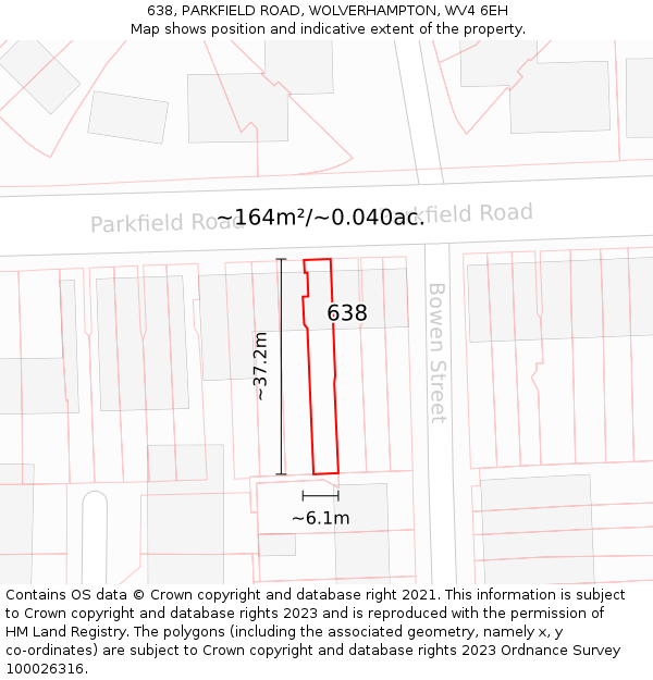 638, PARKFIELD ROAD, WOLVERHAMPTON, WV4 6EH: Plot and title map