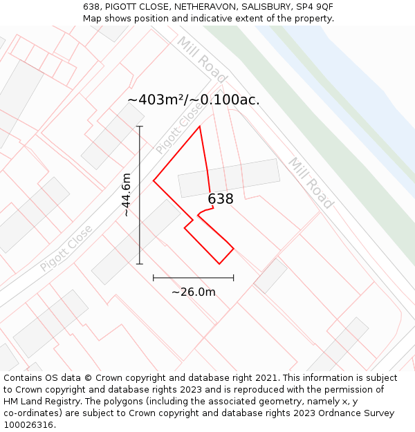 638, PIGOTT CLOSE, NETHERAVON, SALISBURY, SP4 9QF: Plot and title map