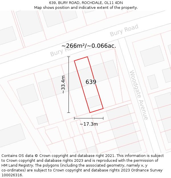 639, BURY ROAD, ROCHDALE, OL11 4DN: Plot and title map