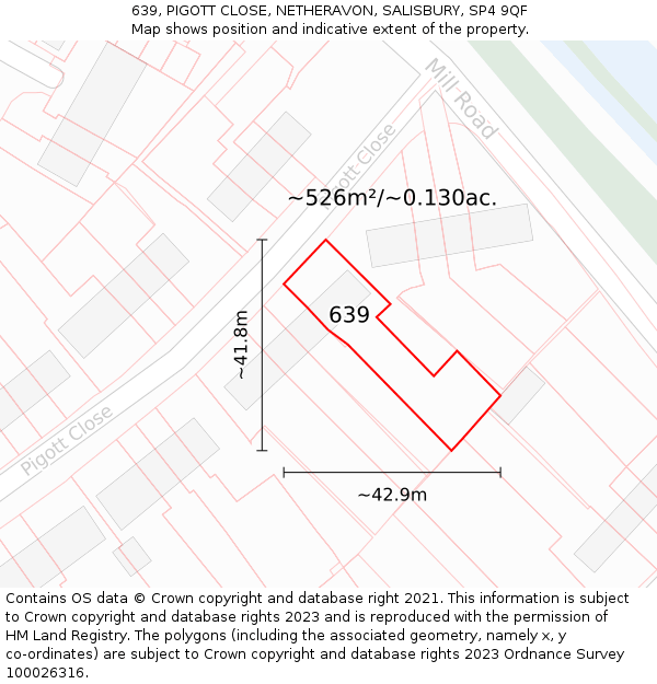 639, PIGOTT CLOSE, NETHERAVON, SALISBURY, SP4 9QF: Plot and title map