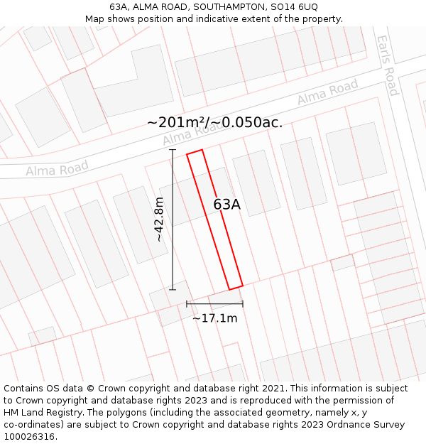 63A, ALMA ROAD, SOUTHAMPTON, SO14 6UQ: Plot and title map