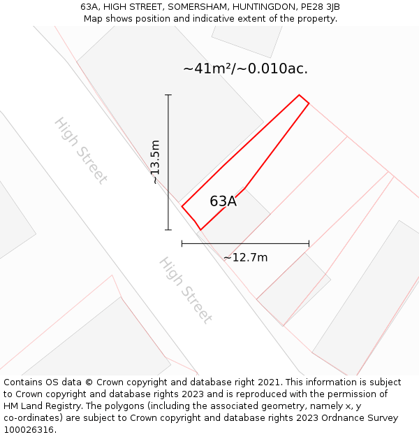 63A, HIGH STREET, SOMERSHAM, HUNTINGDON, PE28 3JB: Plot and title map