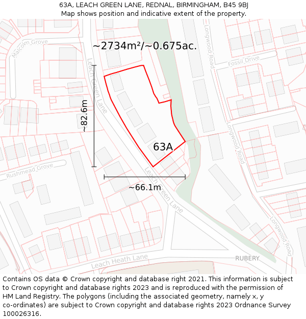 63A, LEACH GREEN LANE, REDNAL, BIRMINGHAM, B45 9BJ: Plot and title map