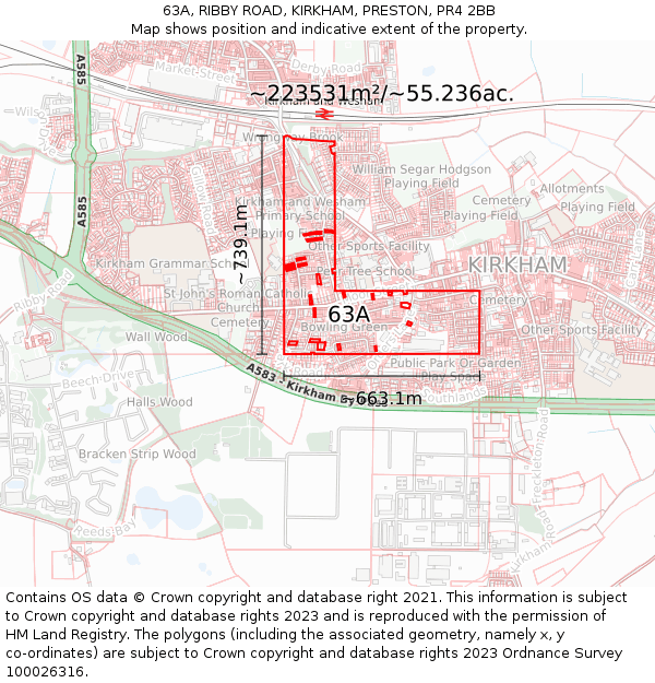 63A, RIBBY ROAD, KIRKHAM, PRESTON, PR4 2BB: Plot and title map