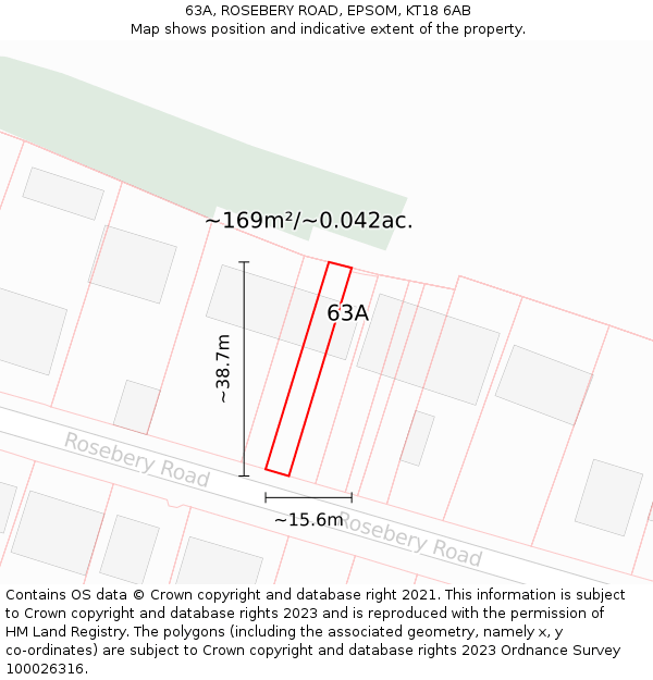 63A, ROSEBERY ROAD, EPSOM, KT18 6AB: Plot and title map