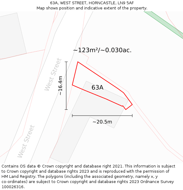63A, WEST STREET, HORNCASTLE, LN9 5AF: Plot and title map