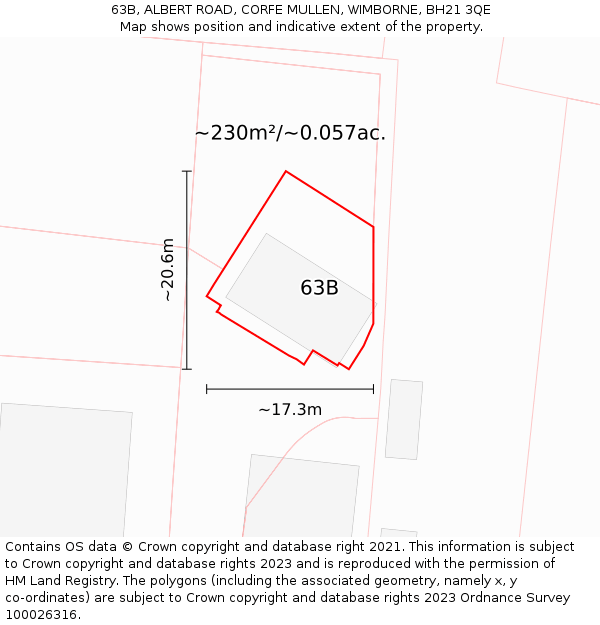 63B, ALBERT ROAD, CORFE MULLEN, WIMBORNE, BH21 3QE: Plot and title map