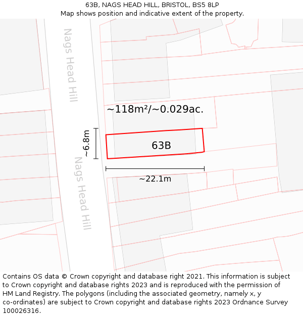 63B, NAGS HEAD HILL, BRISTOL, BS5 8LP: Plot and title map