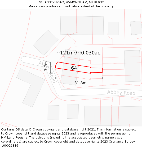64, ABBEY ROAD, WYMONDHAM, NR18 9BY: Plot and title map