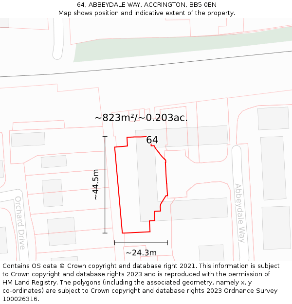 64, ABBEYDALE WAY, ACCRINGTON, BB5 0EN: Plot and title map