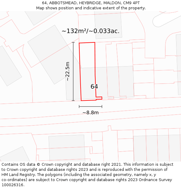 64, ABBOTSMEAD, HEYBRIDGE, MALDON, CM9 4PT: Plot and title map