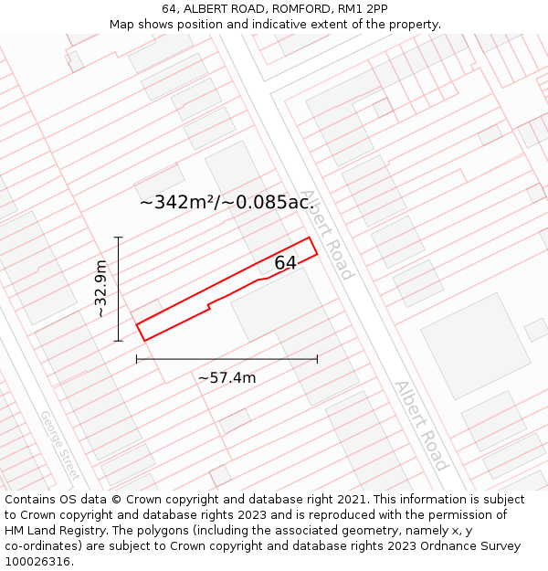 64, ALBERT ROAD, ROMFORD, RM1 2PP: Plot and title map