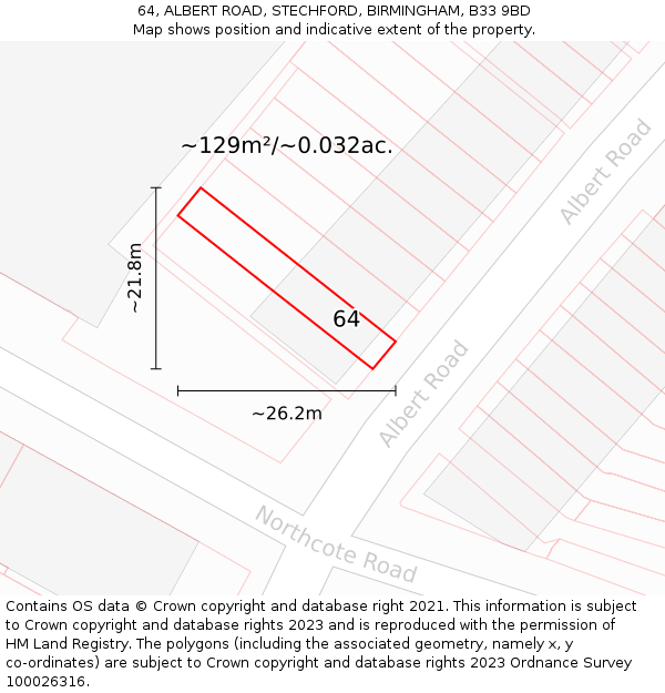 64, ALBERT ROAD, STECHFORD, BIRMINGHAM, B33 9BD: Plot and title map
