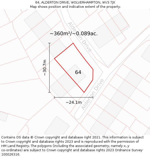 64, ALDERTON DRIVE, WOLVERHAMPTON, WV3 7JX: Plot and title map
