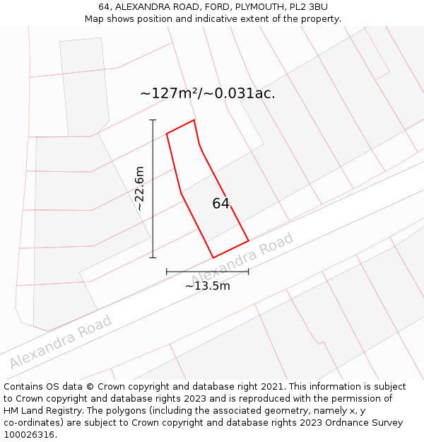 64, ALEXANDRA ROAD, FORD, PLYMOUTH, PL2 3BU: Plot and title map