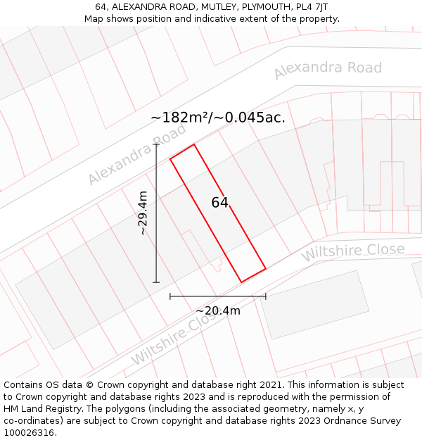 64, ALEXANDRA ROAD, MUTLEY, PLYMOUTH, PL4 7JT: Plot and title map
