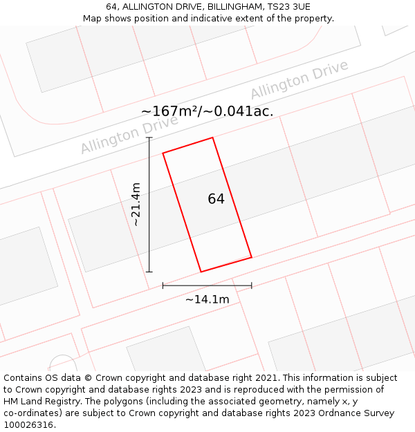 64, ALLINGTON DRIVE, BILLINGHAM, TS23 3UE: Plot and title map