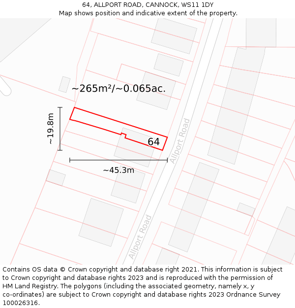 64, ALLPORT ROAD, CANNOCK, WS11 1DY: Plot and title map