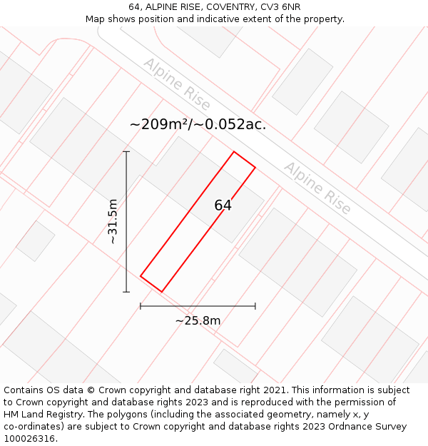 64, ALPINE RISE, COVENTRY, CV3 6NR: Plot and title map