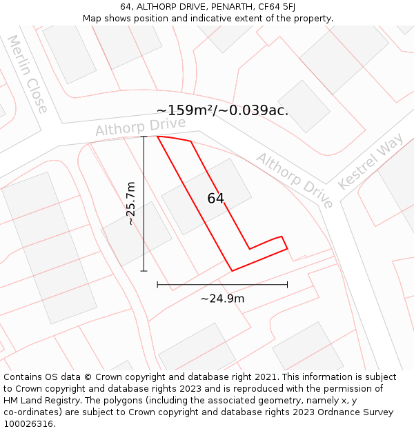 64, ALTHORP DRIVE, PENARTH, CF64 5FJ: Plot and title map