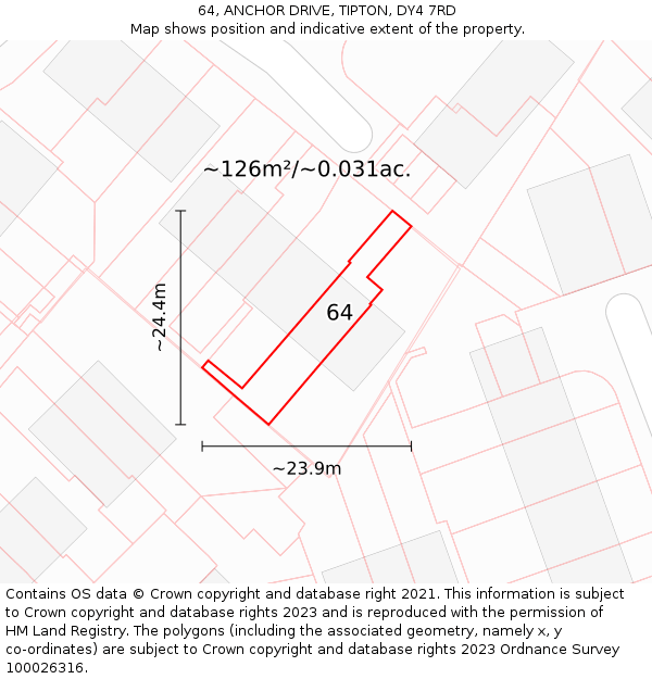 64, ANCHOR DRIVE, TIPTON, DY4 7RD: Plot and title map