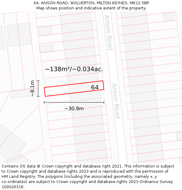 64, ANSON ROAD, WOLVERTON, MILTON KEYNES, MK12 5BP: Plot and title map