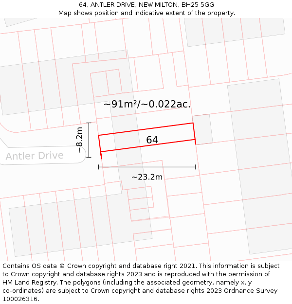 64, ANTLER DRIVE, NEW MILTON, BH25 5GG: Plot and title map