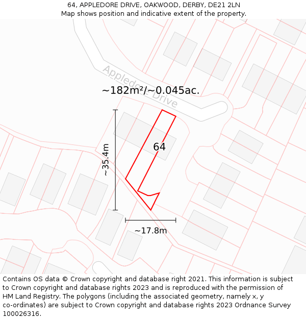64, APPLEDORE DRIVE, OAKWOOD, DERBY, DE21 2LN: Plot and title map