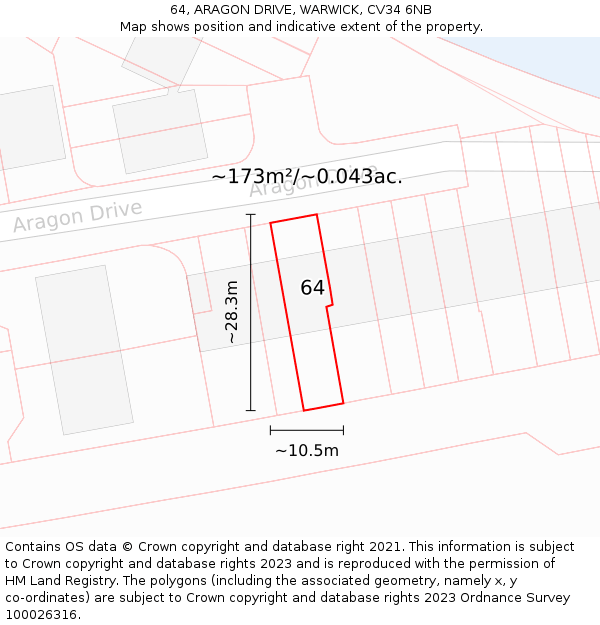 64, ARAGON DRIVE, WARWICK, CV34 6NB: Plot and title map
